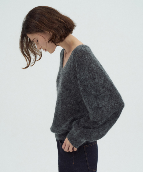 Kid Mohair V-Neck Knit Top[LMBEAUKN290]-2color