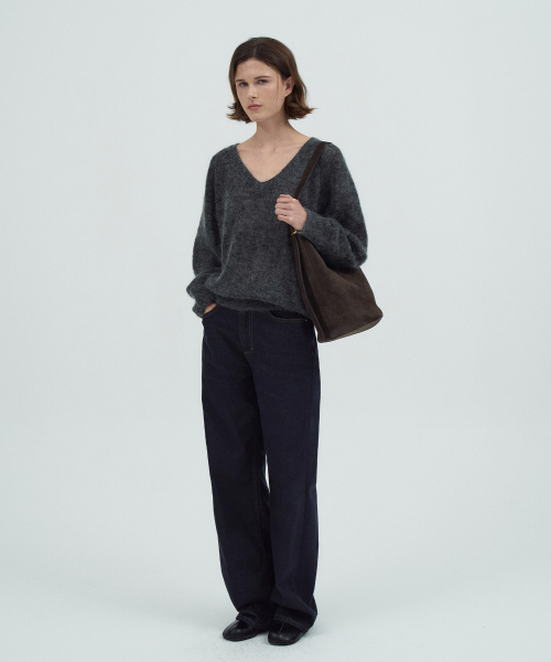 Kid Mohair V-Neck Knit Top[LMBEAUKN290]-2color