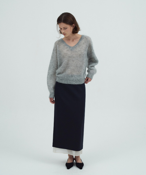 Kid Mohair V-Neck Knit Top[LMBEAUKN290]-2color
