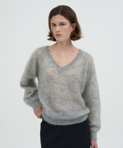 Kid Mohair V-Neck Knit Top[LMBEAUKN290]-2color