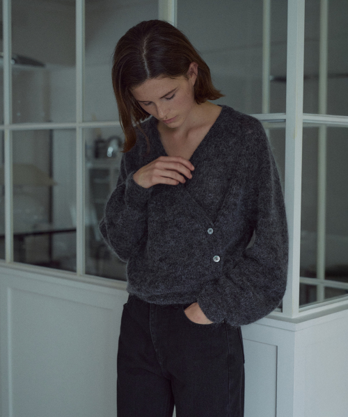Kid Mohair Wrap Knit Top[LMBEAUKN291]-2color