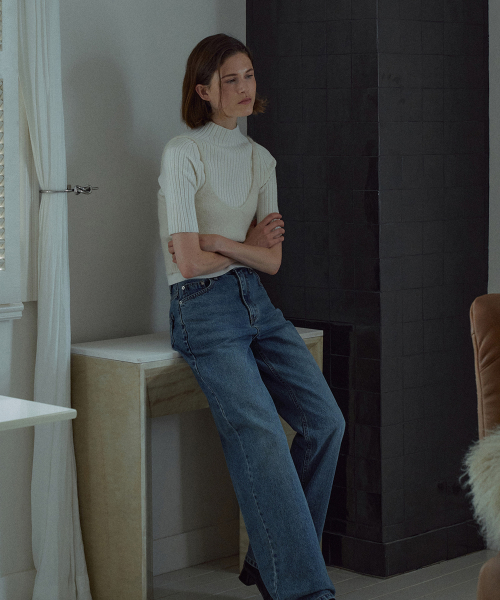 Holgament High-neck Half-sleeve Knit Top[LMBEAUKN293]-2color