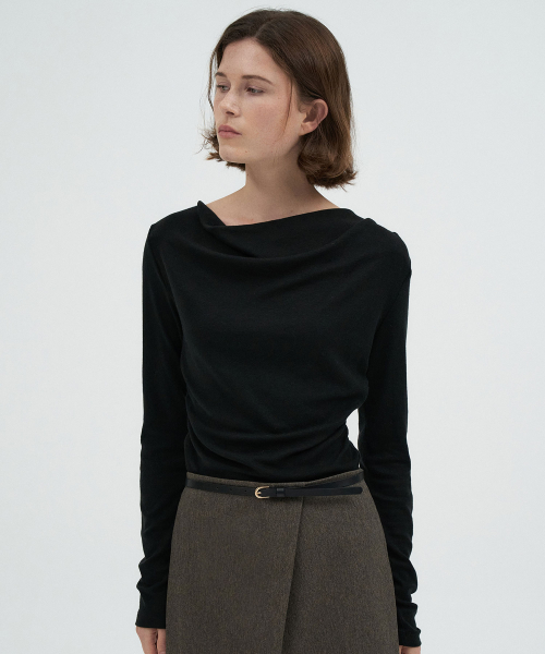 Drape Neck Wool T-shirt[LMBFAU25TT605]-4color