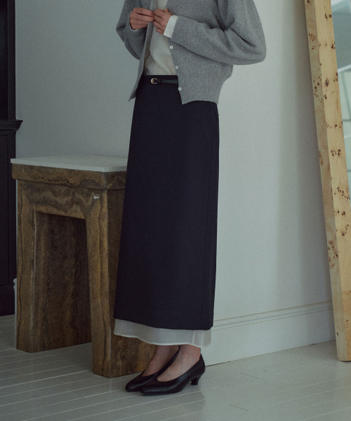 Sheer Layered H-line Skirt[LMBEAUSK404]-Navy
