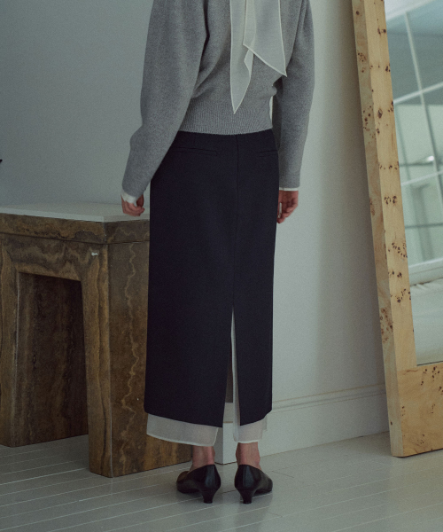 Sheer Layered H-line Skirt[LMBEAUSK404]-Navy