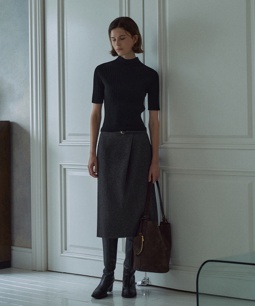 One-tuck Midi Skirt[LMBEAUSK406]-2color