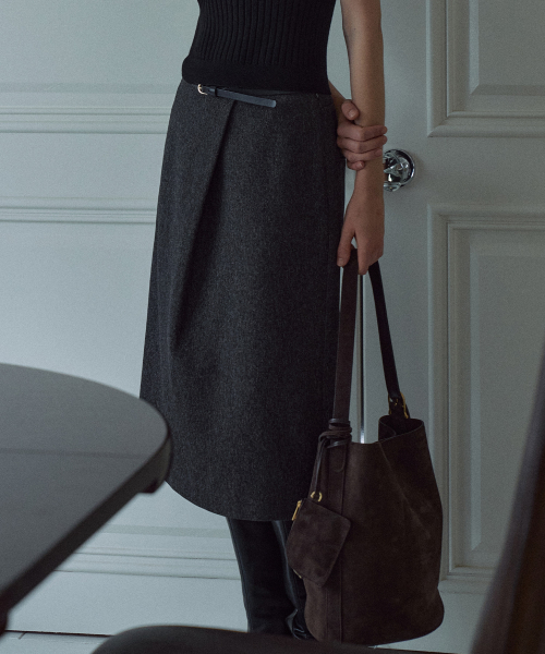 One-tuck Midi Skirt[LMBEAUSK406]-2color