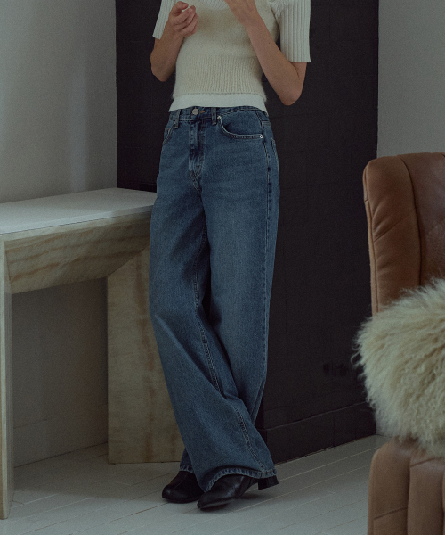 [기장선택]Classic Straight Denim Pants[LMBFAU22DN102]-Indigo Blue
