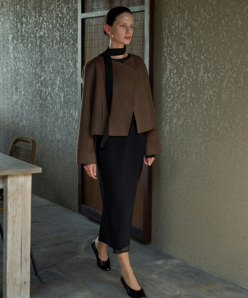 Curve Detail Short Handmade Jacket[LMBEWI23CT701]-Brown Melange