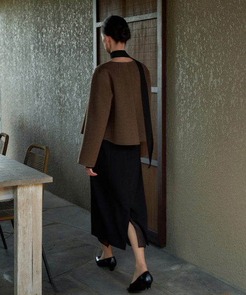 Curve Detail Short Handmade Jacket[LMBEWI23CT701]-Brown Melange