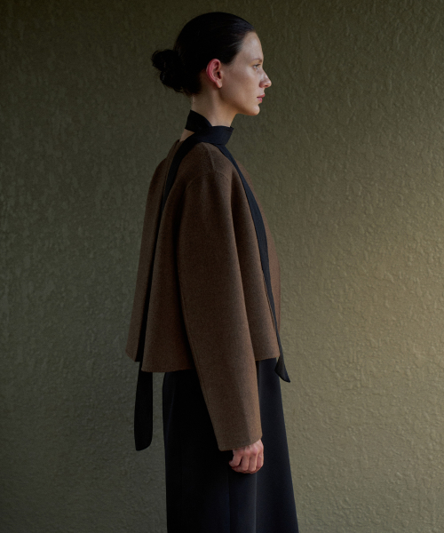 Curve Detail Short Handmade Jacket[LMBEWI23CT701]-Brown Melange