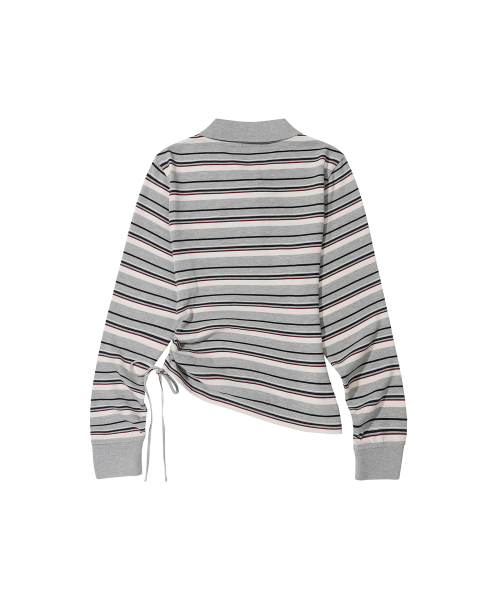 W.Striped Slim Shirred Polo [GRAY]_SEWTS014GRAY