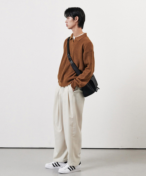 데일리 쓰리턱 와이드 벌룬 밴딩 팬츠 크림