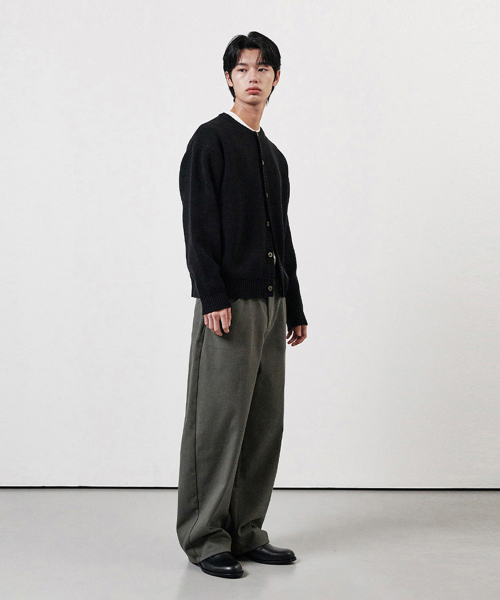 커브드 와이드 코튼 데님 팬츠 차콜그레이