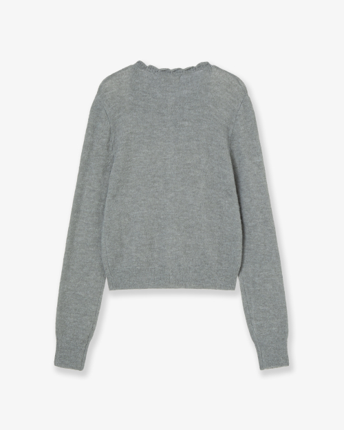 SCALLOP ROUND NECK CARDIGAN [LIGHT GREY]