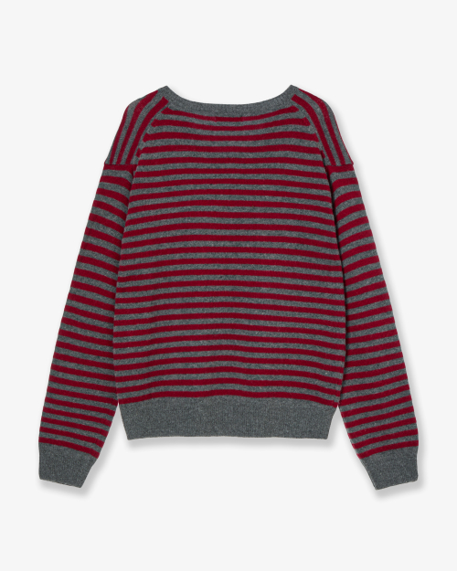 STRIPE V-NECK KNIT PULLOVER [GREY]