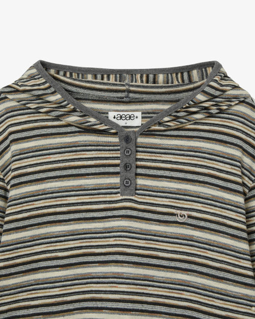 STRIPE KNIT HOODIE [BEIGE]