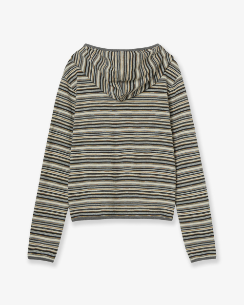 STRIPE KNIT HOODIE [BEIGE]