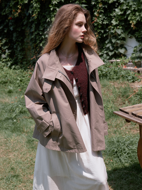 BAYLIN cape trench coat_KHAKI GRAY