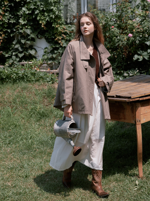 BAYLIN cape trench coat_KHAKI GRAY
