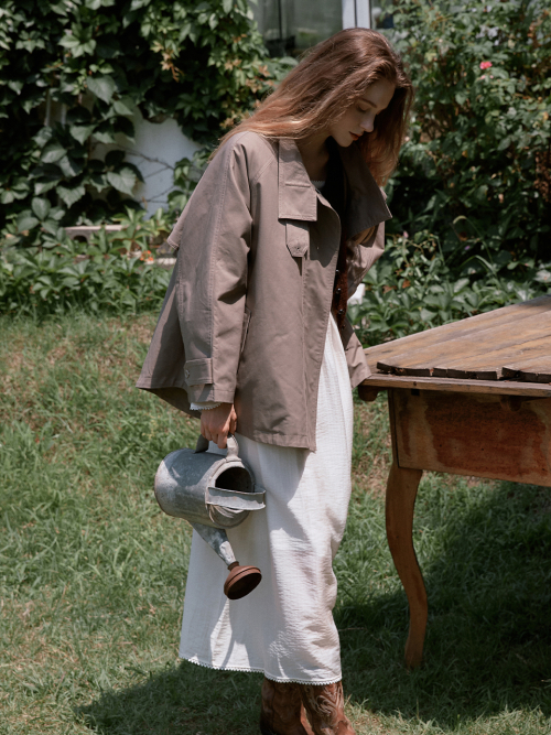 BAYLIN cape trench coat_KHAKI GRAY