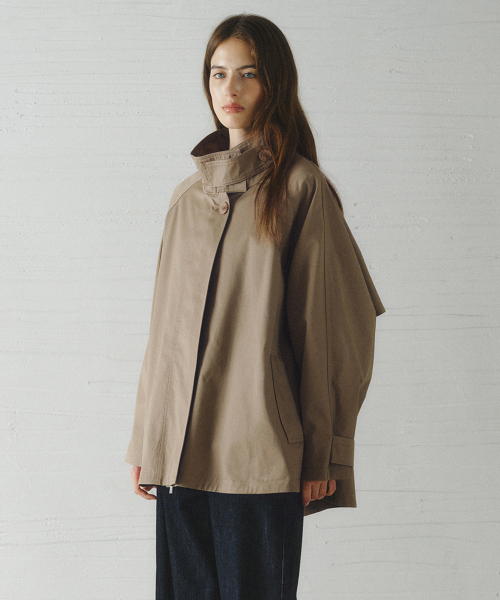 BAYLIN cape trench coat_KHAKI GRAY