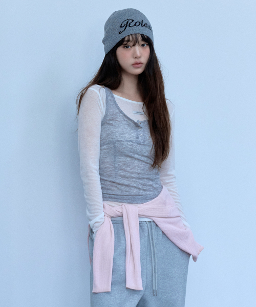 SLEEVELESS LAYERED T-SHIRT SET WH+GY