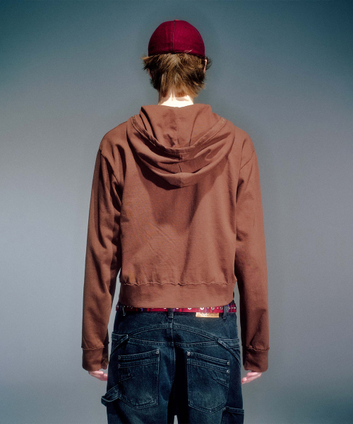 MEN CAPPY STUD HOODIE ZIP-UP BROWN