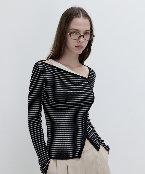 WOOL BLENDED CUT OUT BUTTON KNIT BK+IV