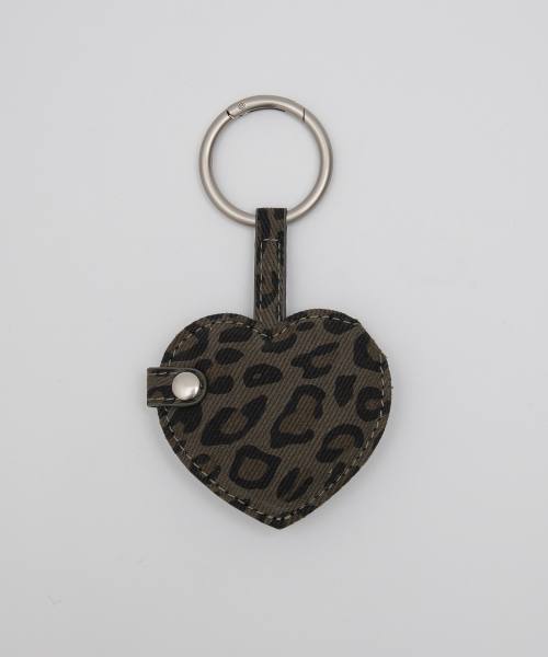 HEART STUD MIRROR LEOPARD KEYRING CHARCOAL