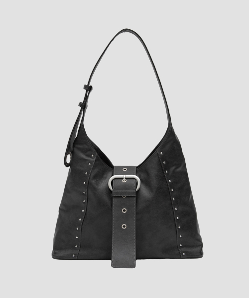 STUD LEATHER SHOULDER BAG BLACK