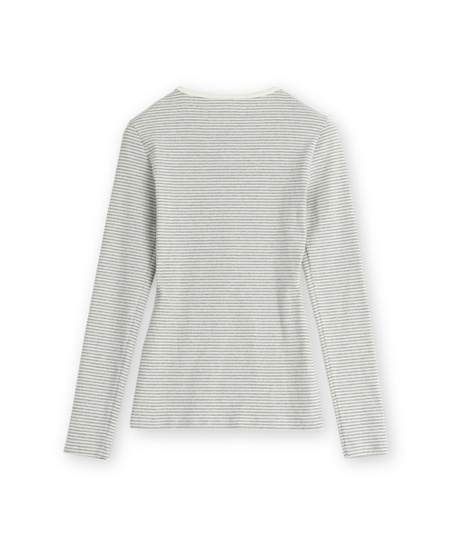 W Henley Neck Long Sleeve, Light Grey Stripe