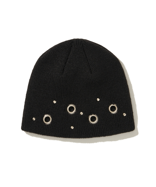 (DUC) Eyelet Stud Beanie Black