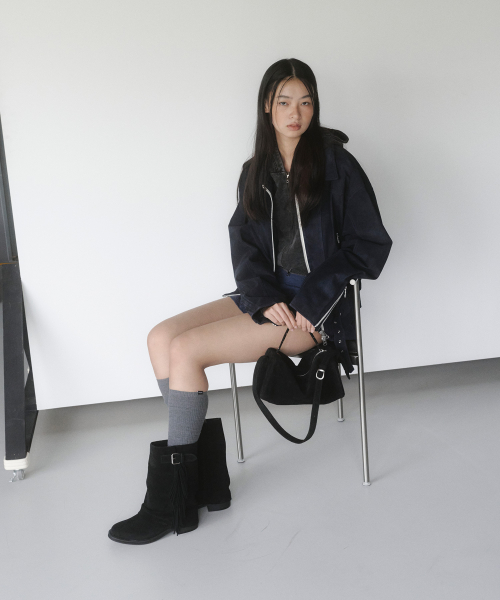 프레아 프린지 미드 부츠 블랙