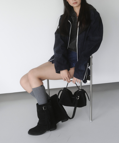 프레아 프린지 미드 부츠 블랙