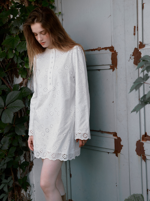 SOLIA punching mini dress_WHITE