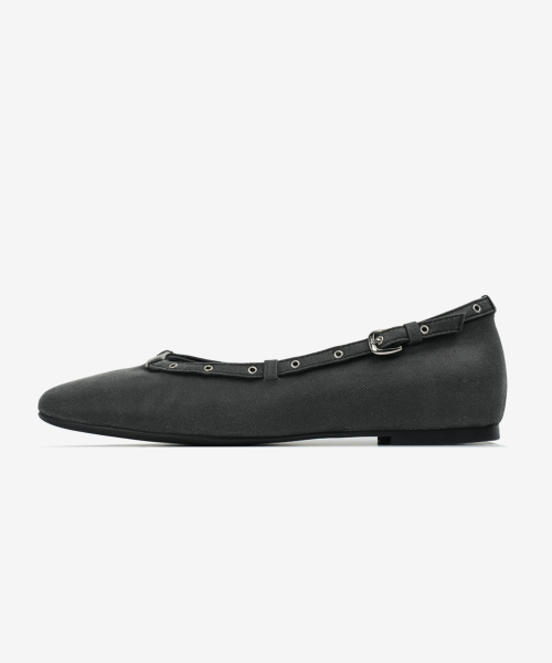 001 coated denim eyelet flats