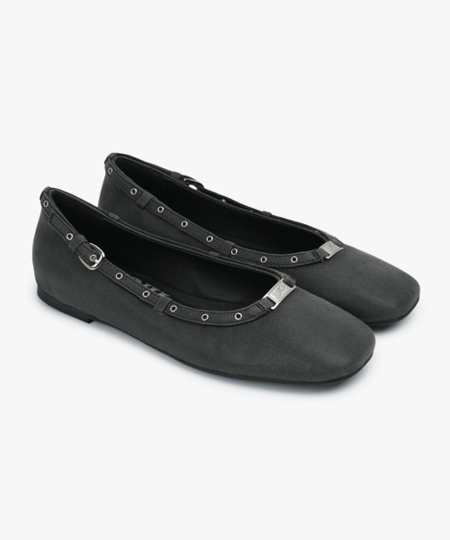001 coated denim eyelet flats