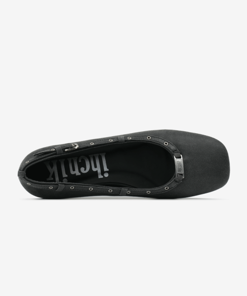 001 coated denim eyelet flats