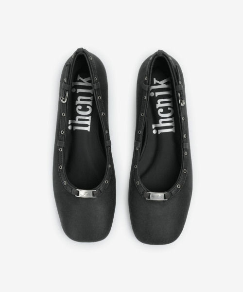 001 coated denim eyelet flats
