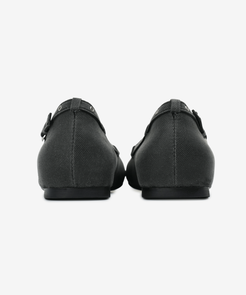 001 coated denim eyelet flats