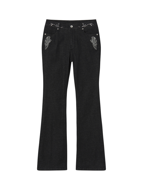 2-PIECE POCKET BELT DENIM PANTS BLACK WASHED