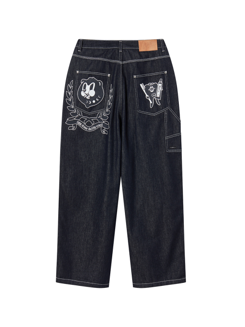 2-PIECE POCKET BELT DENIM PANTS BLACK WASHED