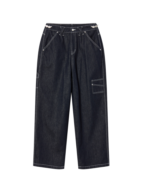 2-PIECE POCKET BELT DENIM PANTS BLACK WASHED