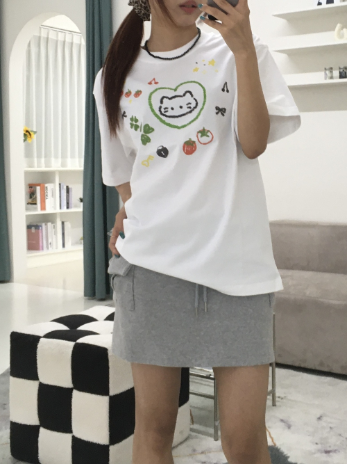 썸캣 타투 티셔츠