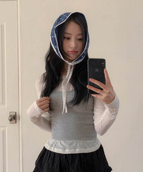 WIDE DOTE LACE BONNET-navy