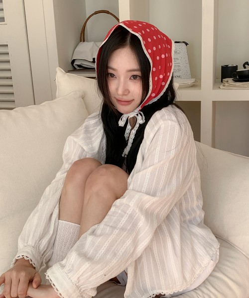 WIDE DOTE LACE BONNET-red