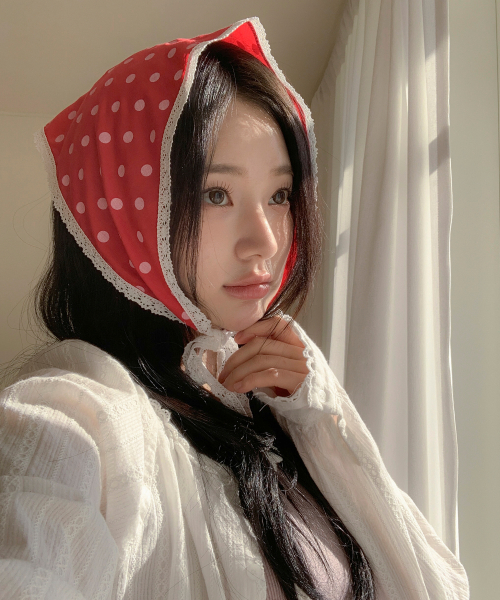 WIDE DOTE LACE BONNET-red