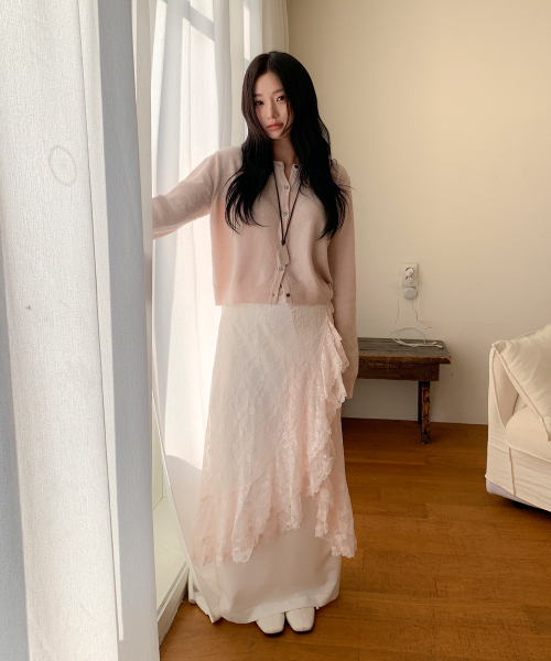 FRILL LACE WRAP SKIRT-peach