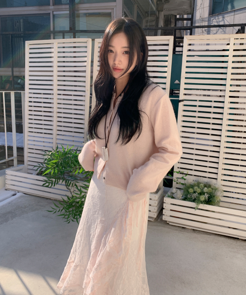 FRILL LACE WRAP SKIRT-peach